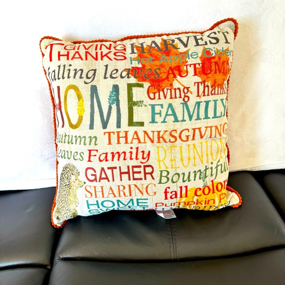 Beautiful Fall Harvest Words | Thanksgiving Throw Pillow Rust Orange 20”